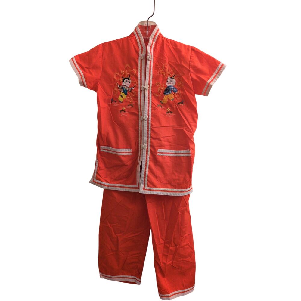 Vintage Plum Blossoms Chinese Kids Embroidered Pajamas 2 Piece Set Traditional